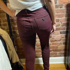 Guess Sexy Curve Mid-Rise Skinny Jeans in Maroon
